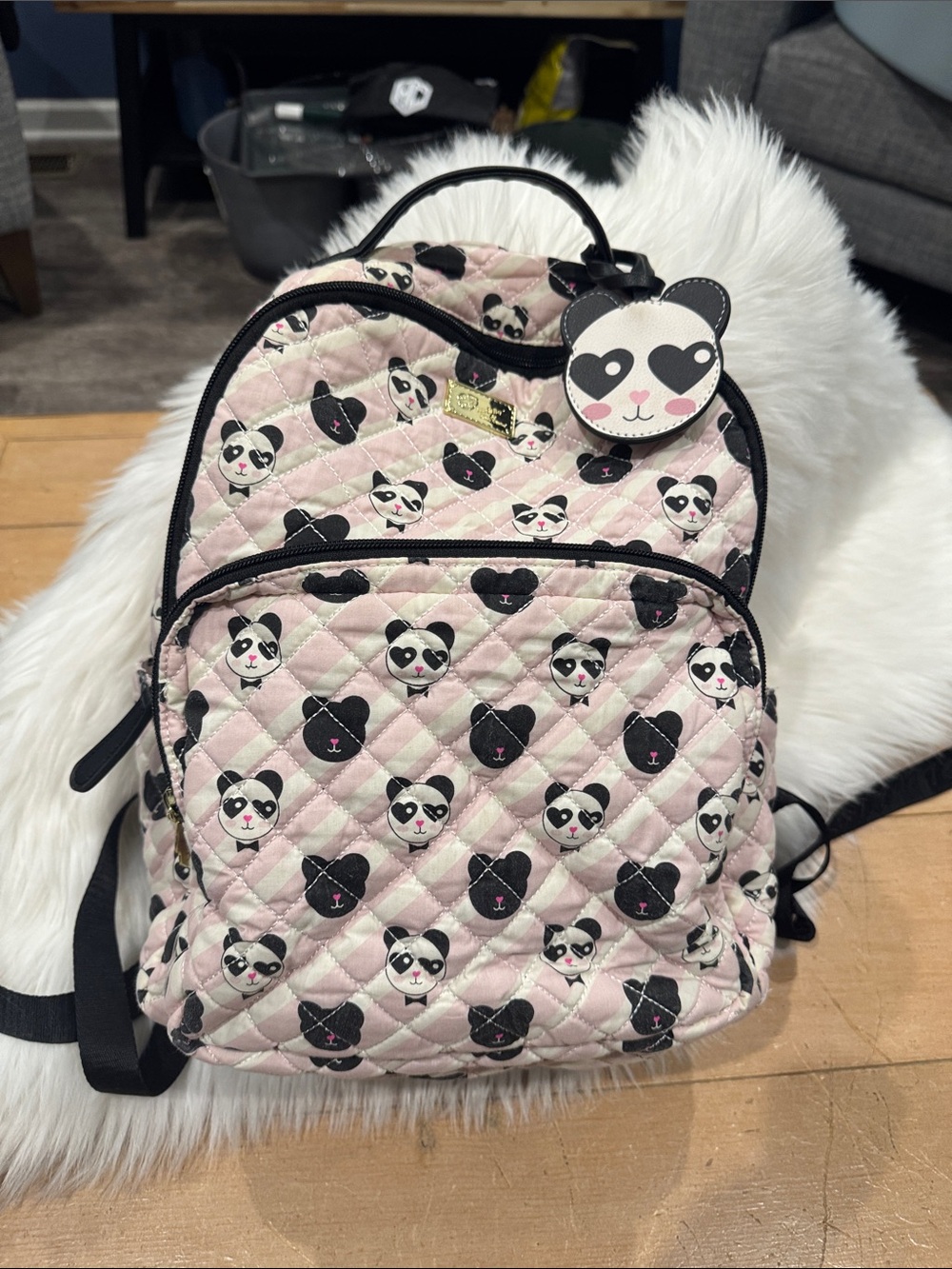Betsey Johnson Pink Panda Quilted Backpack